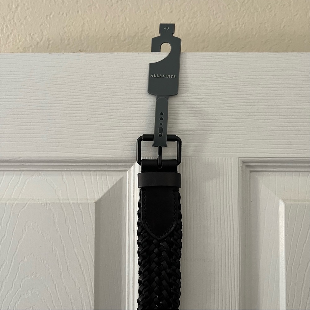 All Saints Black Textured Belt with Dark Buckle